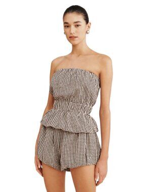 Posse Aurelia Gingham Check Print Shorts Womens Large Black Cream Cotton Lined